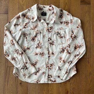 Vintage Lucky Brand Floral Corduroy Pearl Snap Western Y2K Top Size M